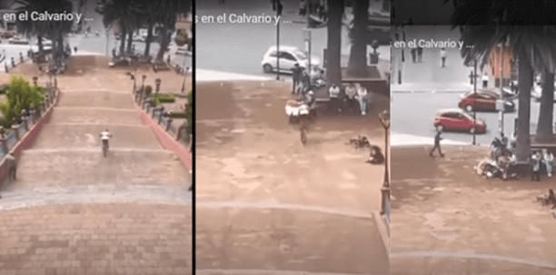 Video: Ciclista sin frenos en El Calvario de Metepec